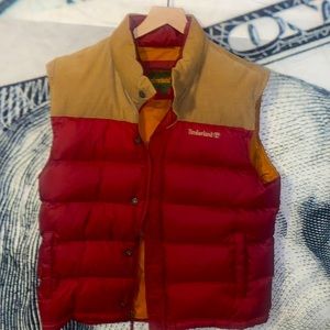 “TIMBERLAND” Puffer Vest Maroon and Corduroy Sz:LG GREAT CONDITION VINTAGE